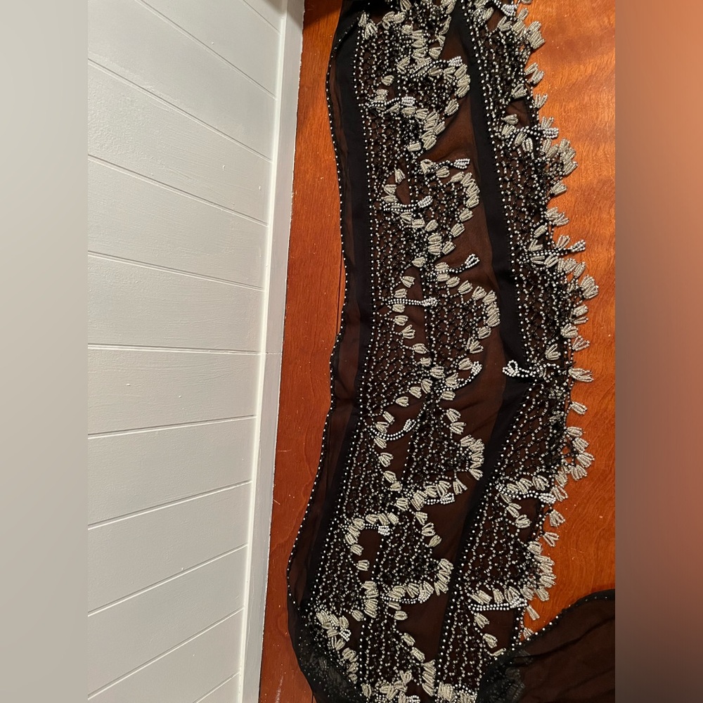 Gorgeous beaded shawl black chiffon with bead detail work.